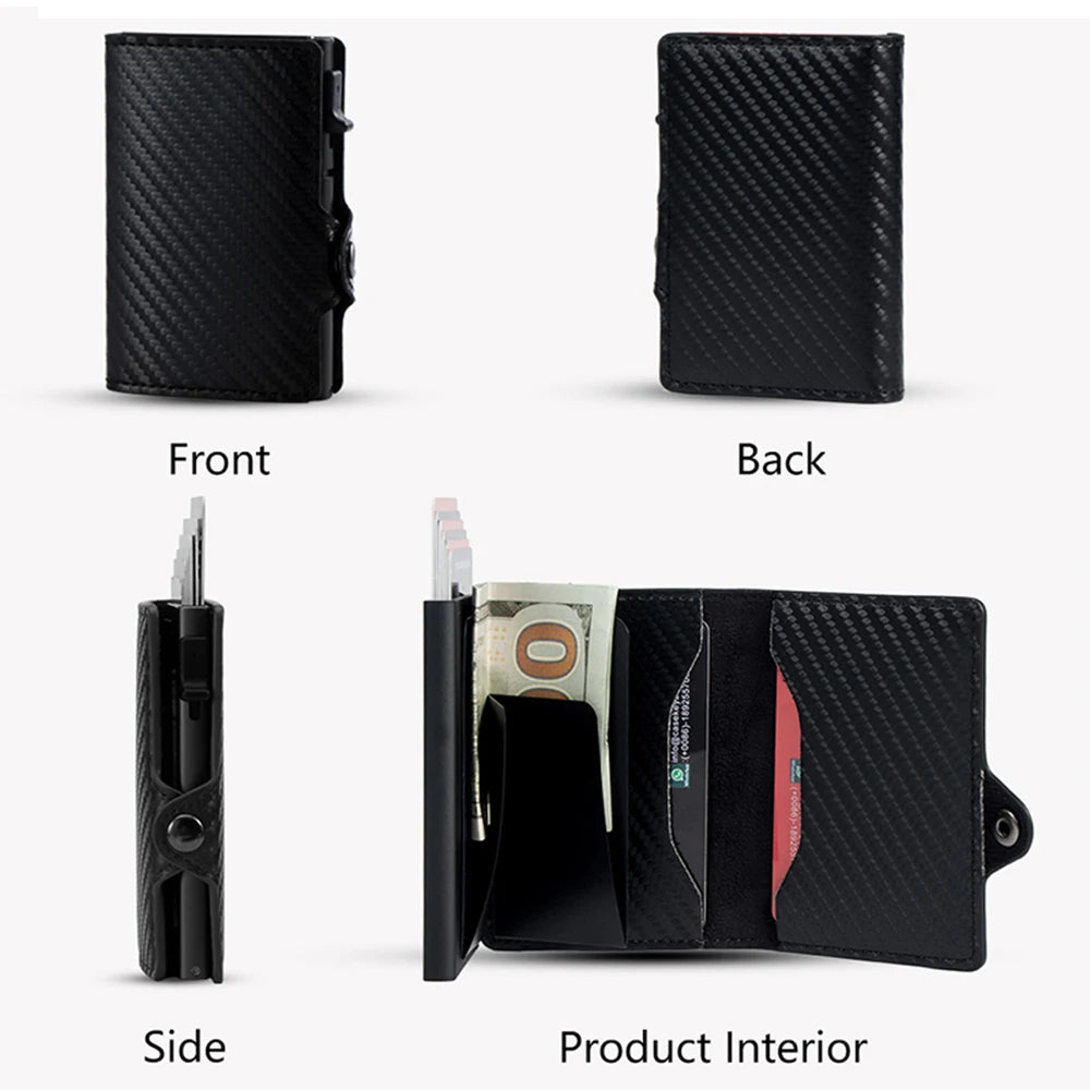 Leather Carbon Fiber Pop up Wallet Anti-theft Anti-RFID
