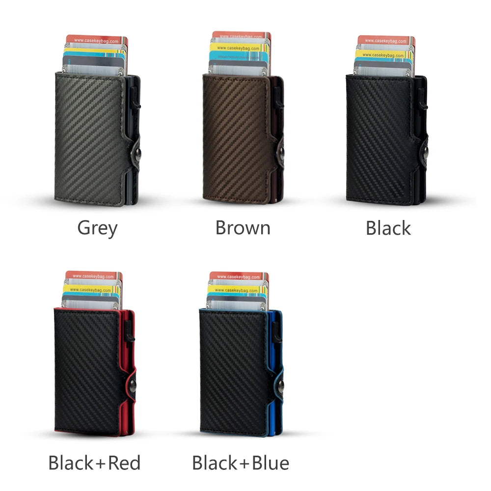 Leather Carbon Fiber Pop up Wallet Anti-theft Anti-RFID