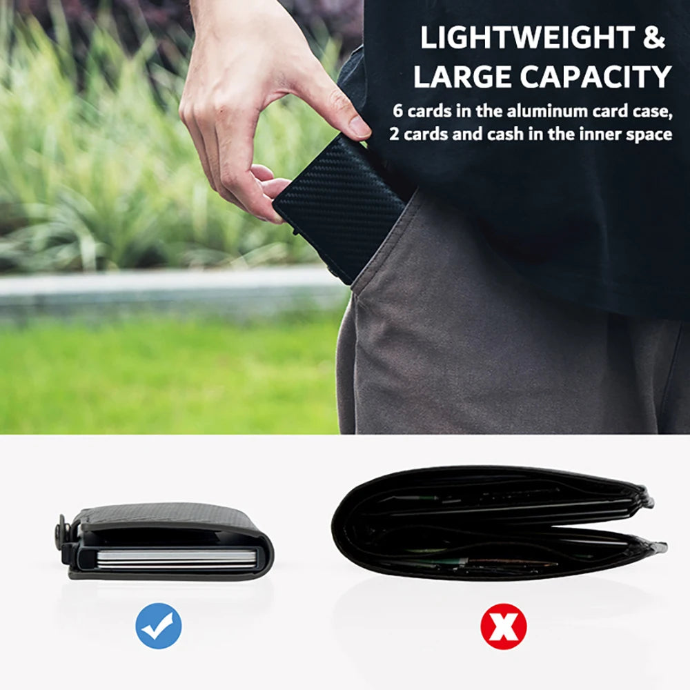Leather Carbon Fiber Pop up Wallet Anti-theft Anti-RFID