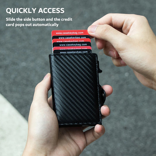 Leather Carbon Fiber Pop up Wallet Anti-theft Anti-RFID